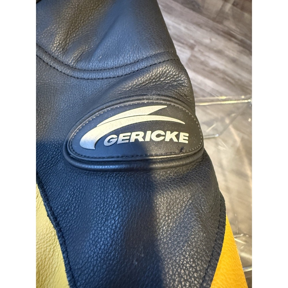 Vintage Hein Gericke Leather Motorcycle Jacket Padded Yellow Black Mens 48 Tall - Picture 9 of 16